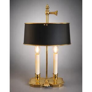 Vintage Brass Bouillotte Table Lamp Black Tole Shade Dual Light Adjustable